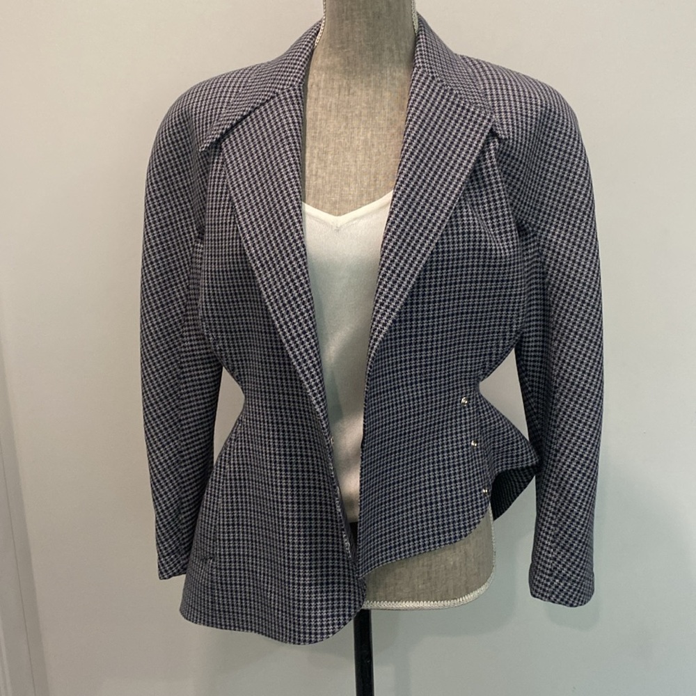 Thierry Mugler Asymmetrical Blazer Vintage Size 40  Sculptural Wool Houndstooth - Picture 4 of 16